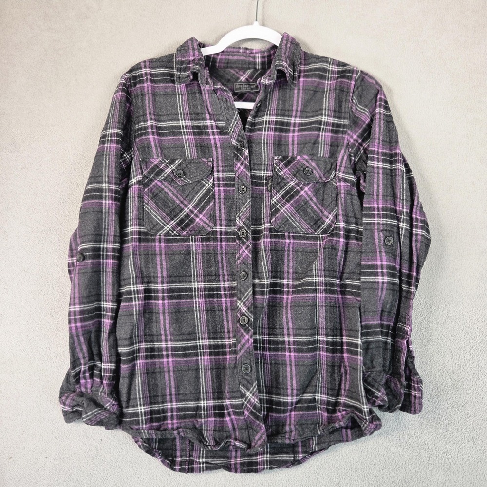 FiveBrother Flannel Shirt Mens Medium Gray Purple Plaid Long Sleeve 6200R